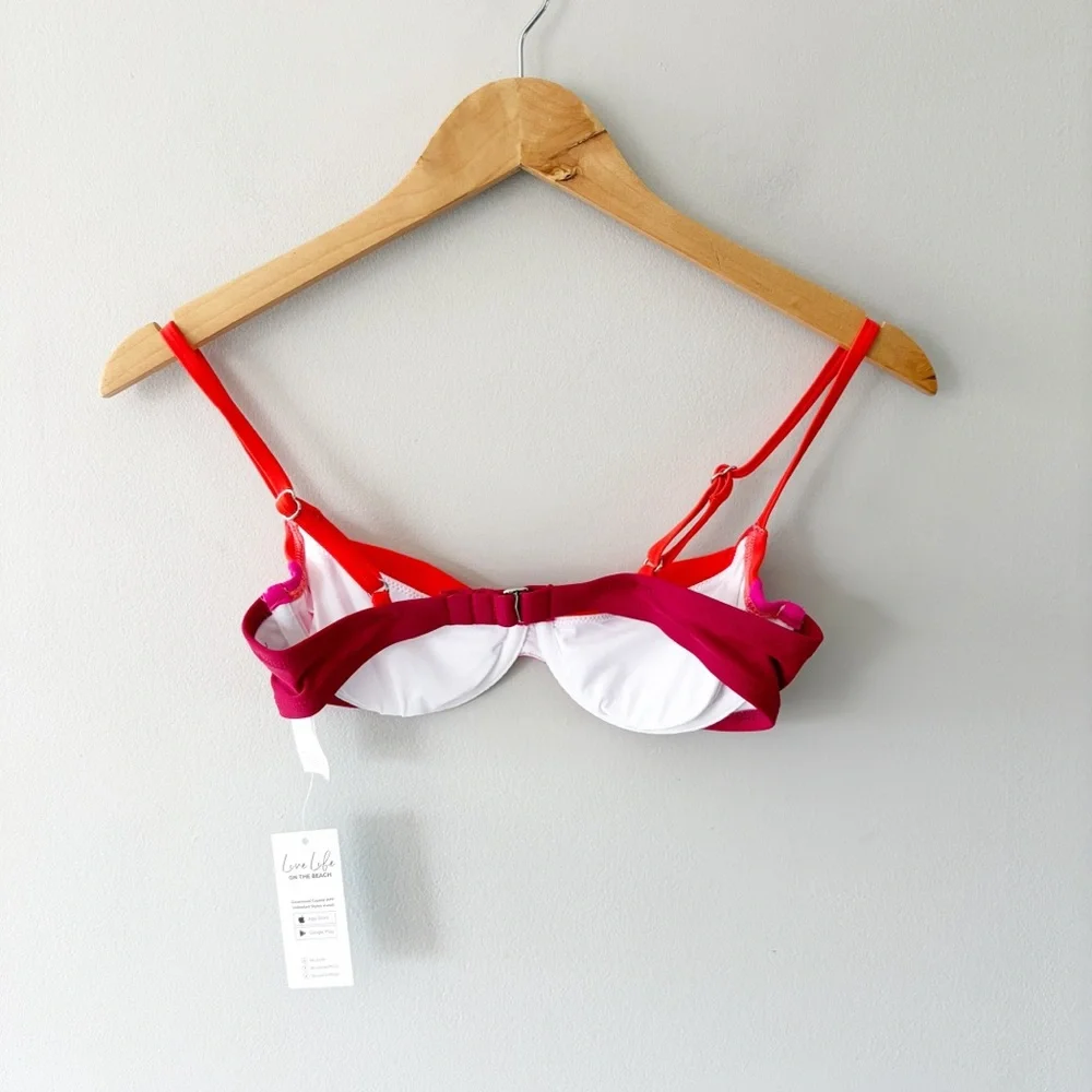 NWT Cupshe Color block Pink Red Hidden Wonders Underwire Bikini Top XS Barbie